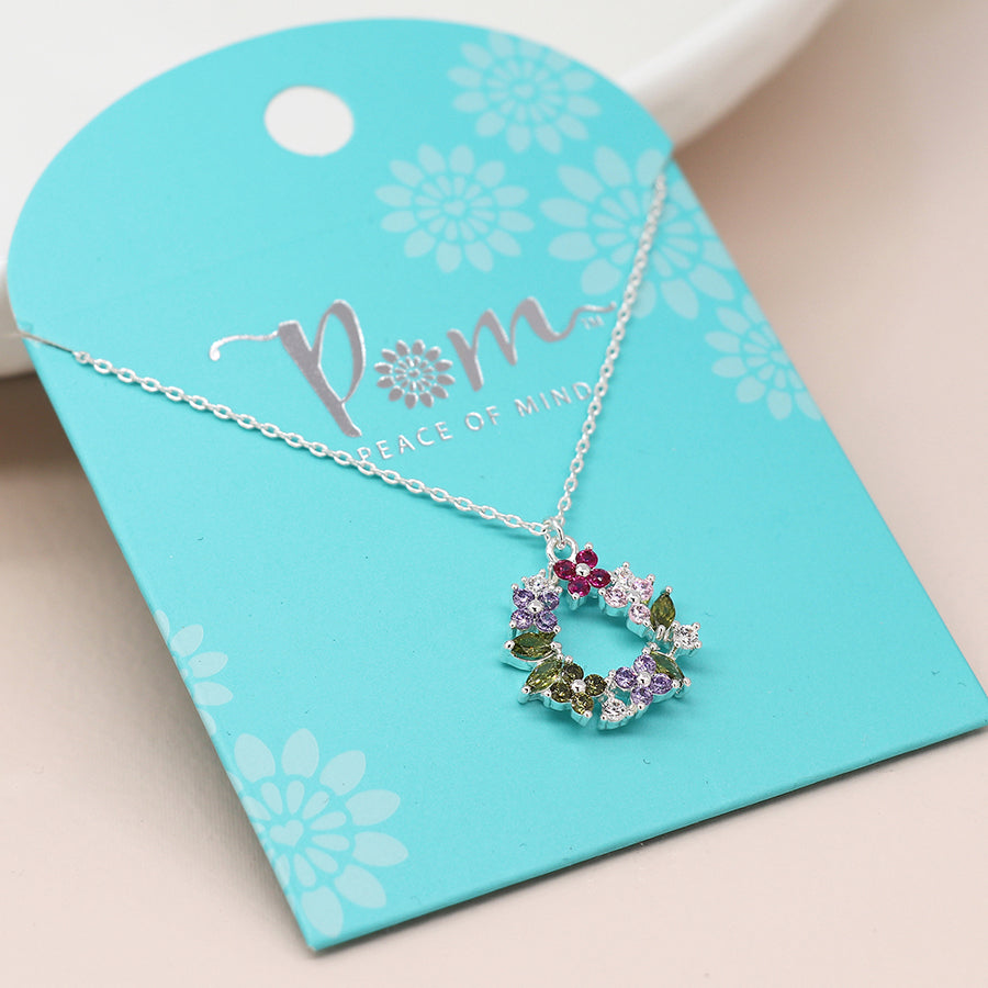 Silver Plated Floral Crystal Circle Necklace