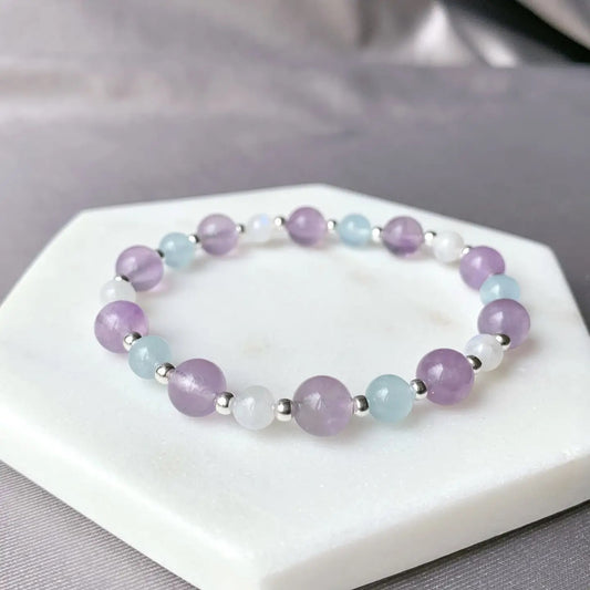 Aquamarine Amethyst and Moonstone Gemstone Bracelet