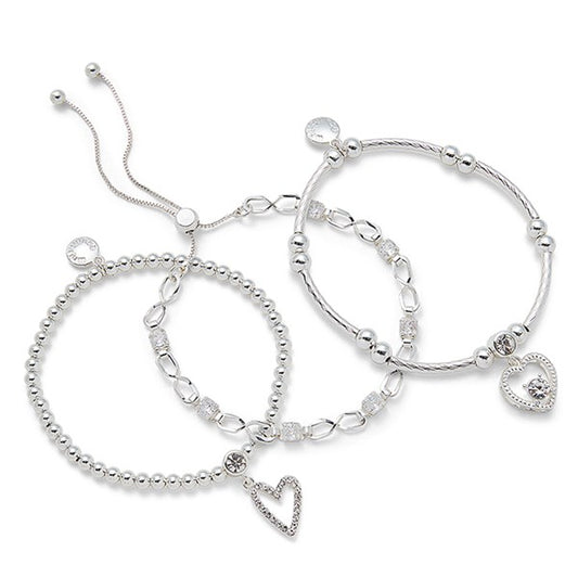 Set Of Three Sparkle Hearts Stacking Bracelets Gift Set