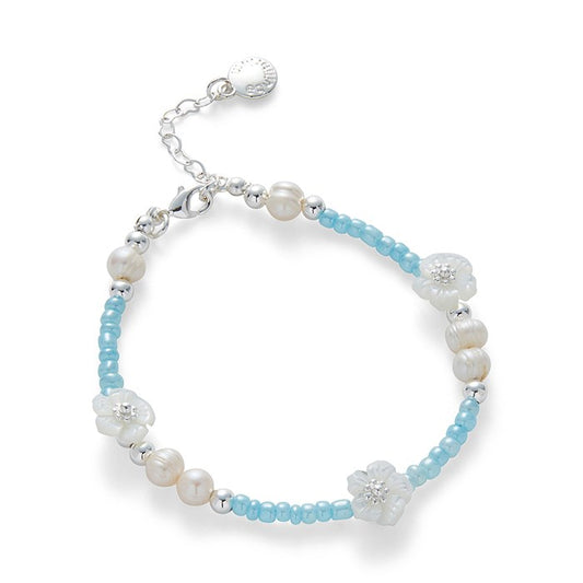 Silverplated Mother Of Pearl Blue Bead Bracelet