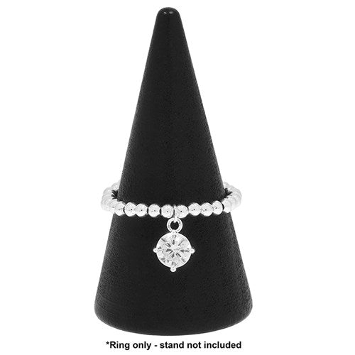 Stackable Silver Plated Ring Dangly Crystal