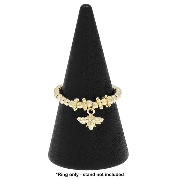 Stackable Gold Plated Ring Dangly Bee