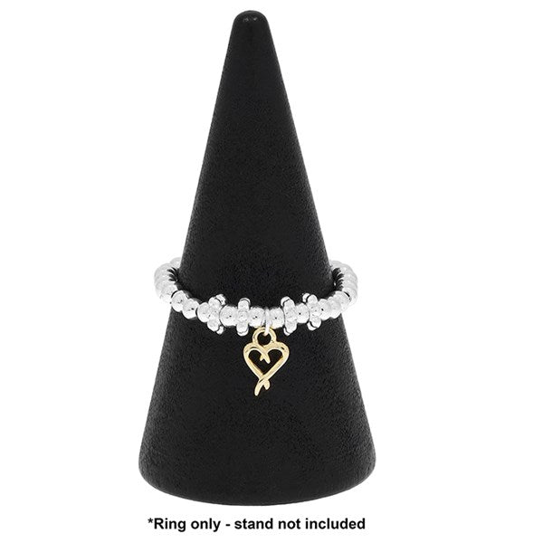 Stackable Two Tone Ring Dangly Heart