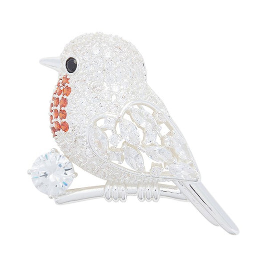 Robin Sparkle Silverplated Brooch