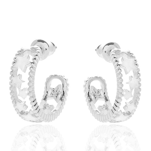 Celestial Stars Hoop Earrings Silver Plated