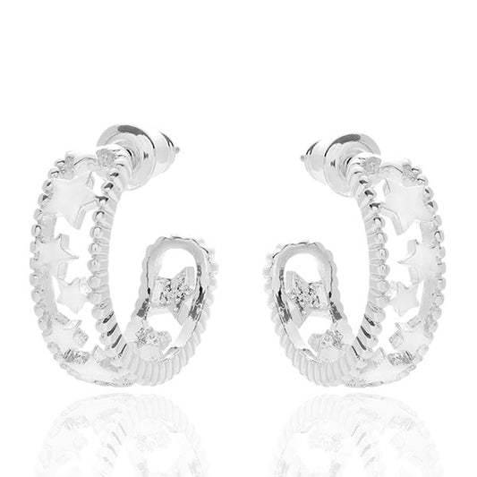 Celestial Stars Hoop Earrings Silver Plated