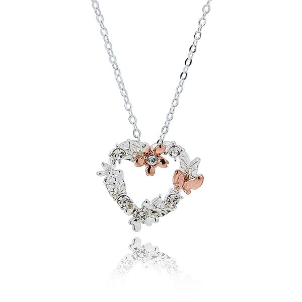 Polished Two Tone Floral Heart Necklace