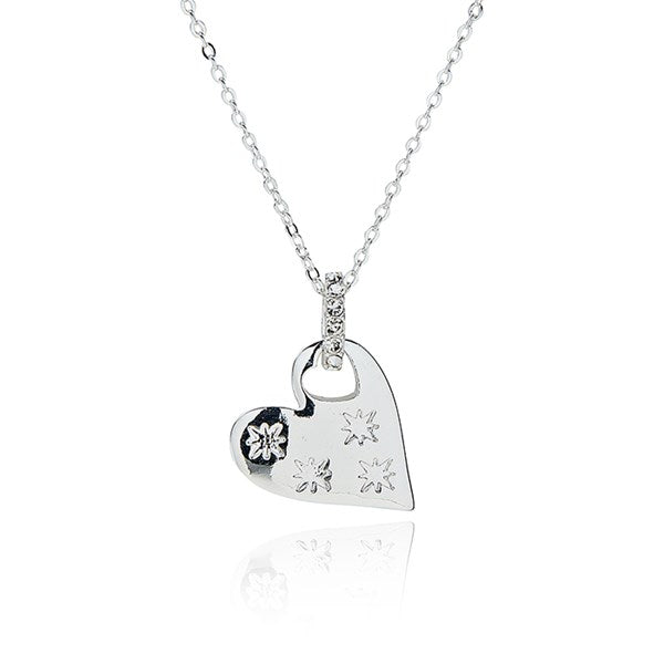 Luxe Tag Glam Silver Plated Heart Necklace