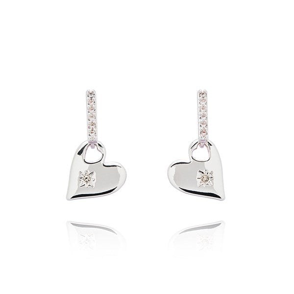 Luxe Tag Glam Silver Plated Heart Earrings