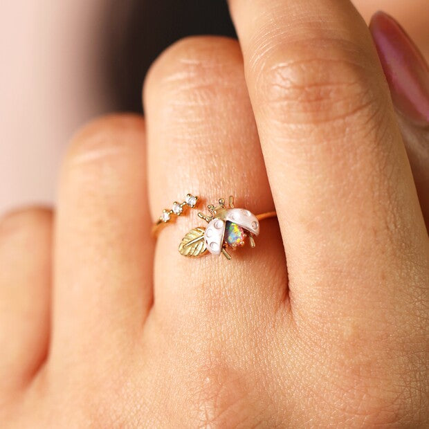 Opal Ladybird Ring In Gold