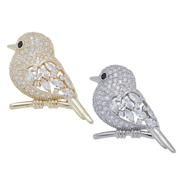 Beautiful Bird On A Branch Sparkling Brooch