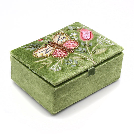 Green Velvet Floral Butterfly Jewellery Box