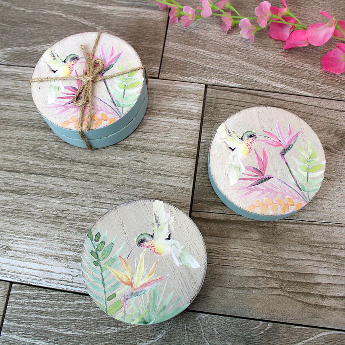 Hummingbird Round Chunky Coasters Set of Two