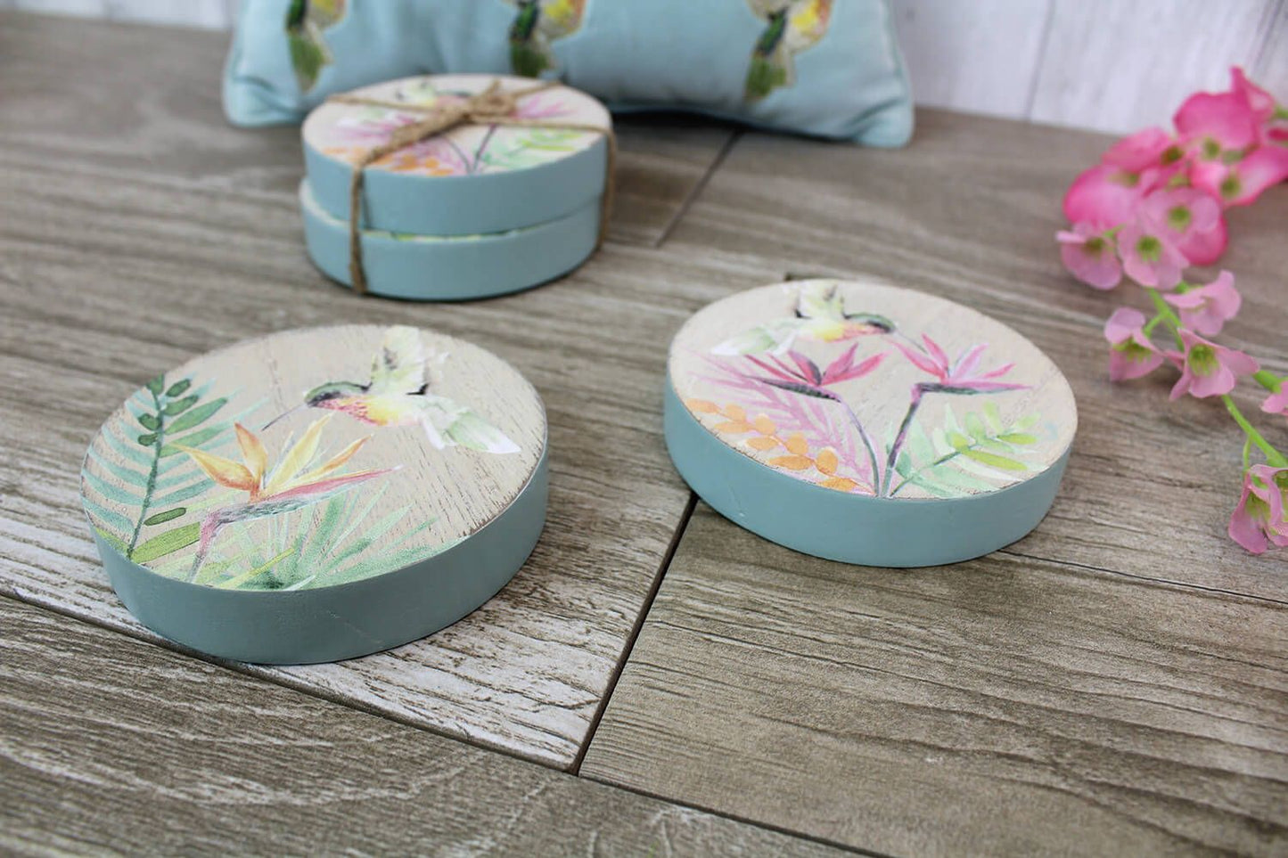 Hummingbird Round Chunky Coasters Set of Two