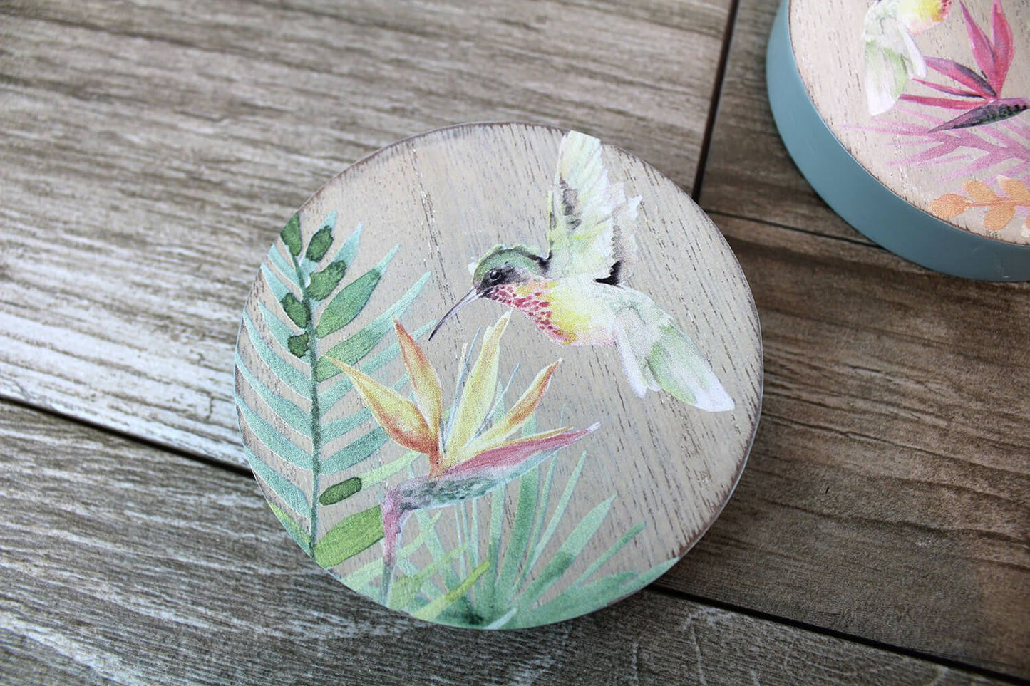 Hummingbird Round Chunky Coasters Set of Two