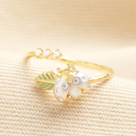 Opal Ladybird Ring In Gold