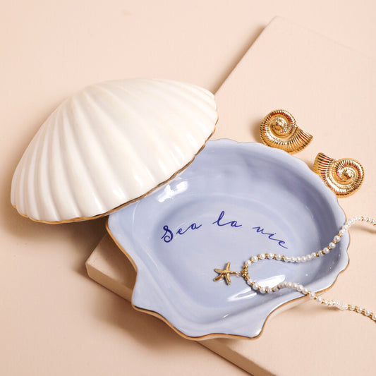 White Shell Sea La Vie Lidded Trinket Dish