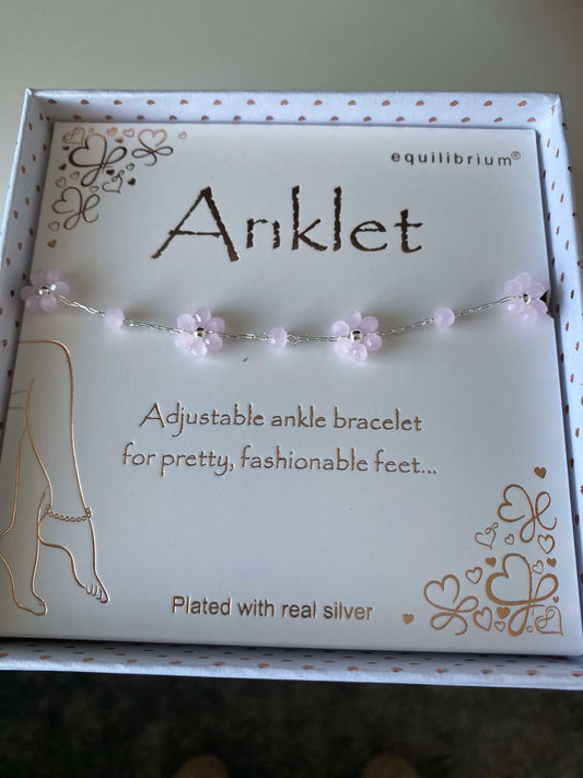 Pink Flower Silver Plated Anklet