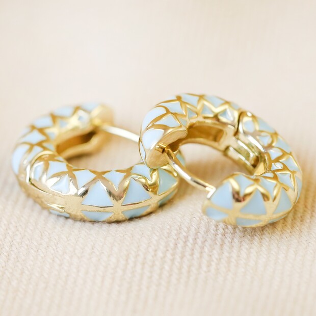 Blue Geometric Hoop Earrings