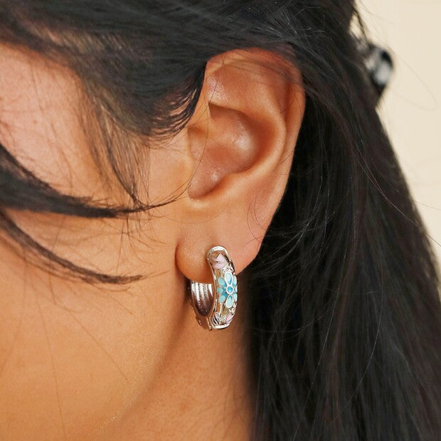 Blue Cloisonne Hoop Earrings