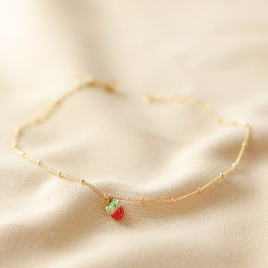 Strawberry Charm Gold Anklet