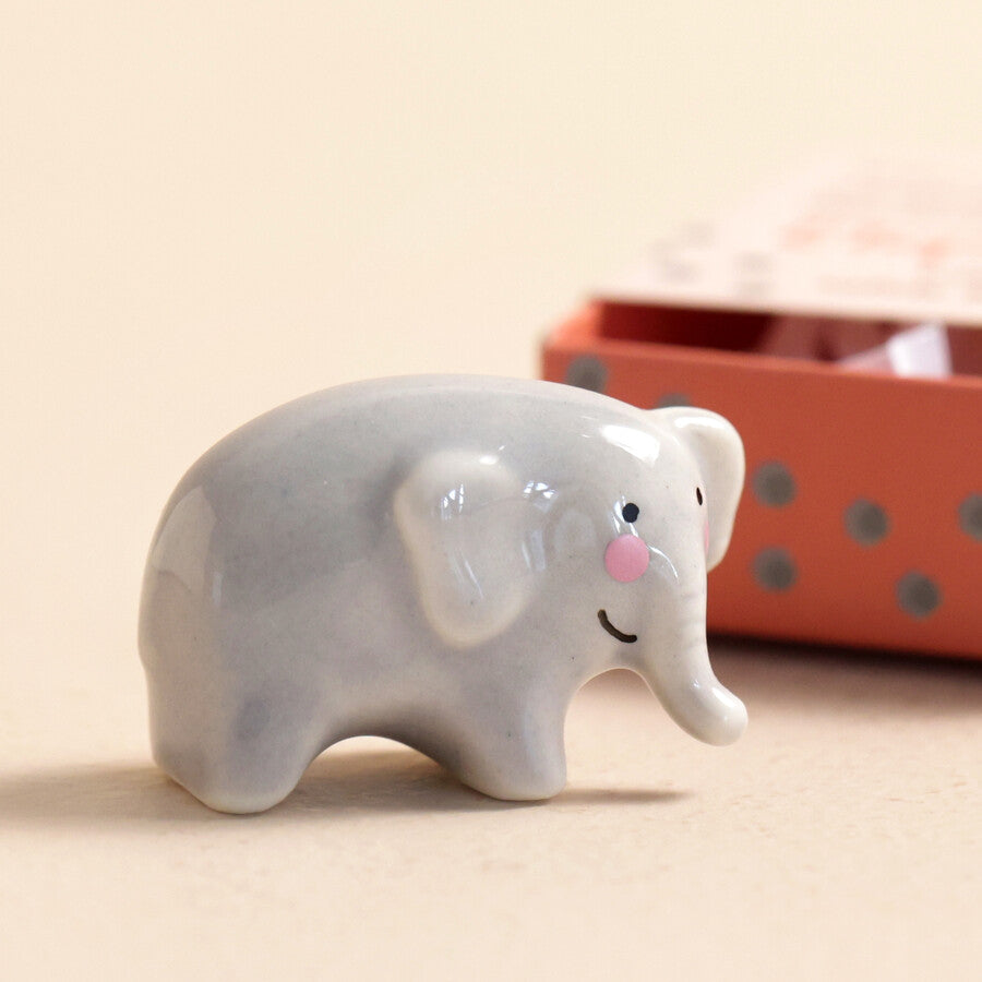 Tiny Matchbox Ceramic Elephant Keepsake