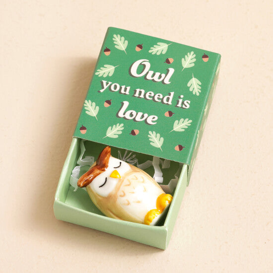 Tiny Matchbox Ceramic Owl Keepsake