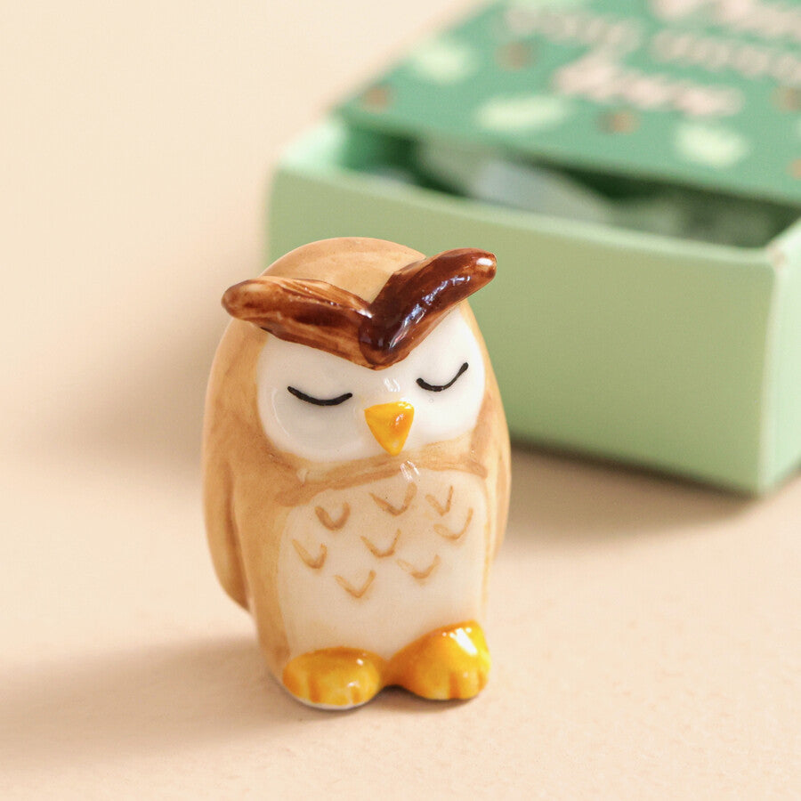 Tiny Matchbox Ceramic Owl Keepsake