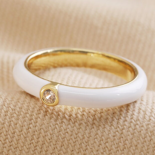 White Enamel Crystal Ring