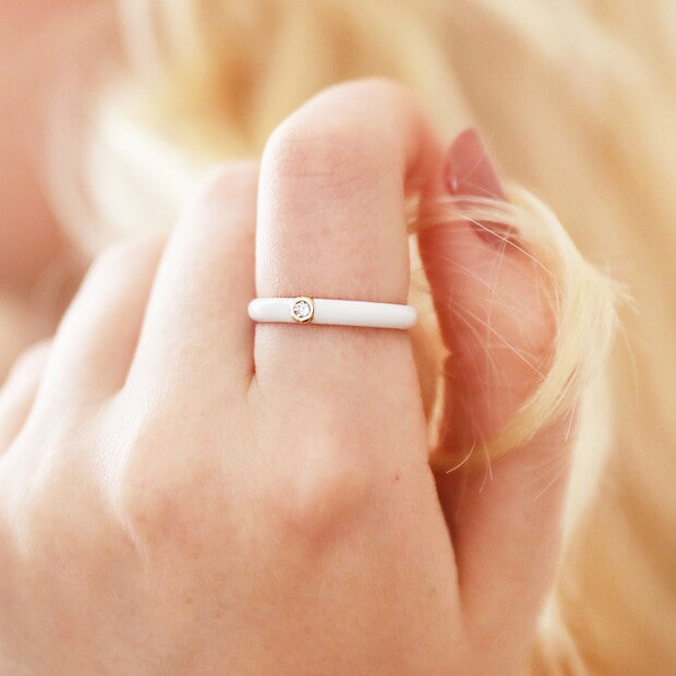 White Enamel Crystal Ring